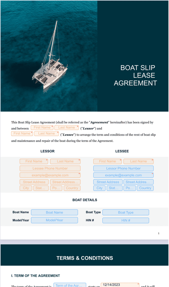 Boat Slip Lease Agreement Sign Templates Jotform