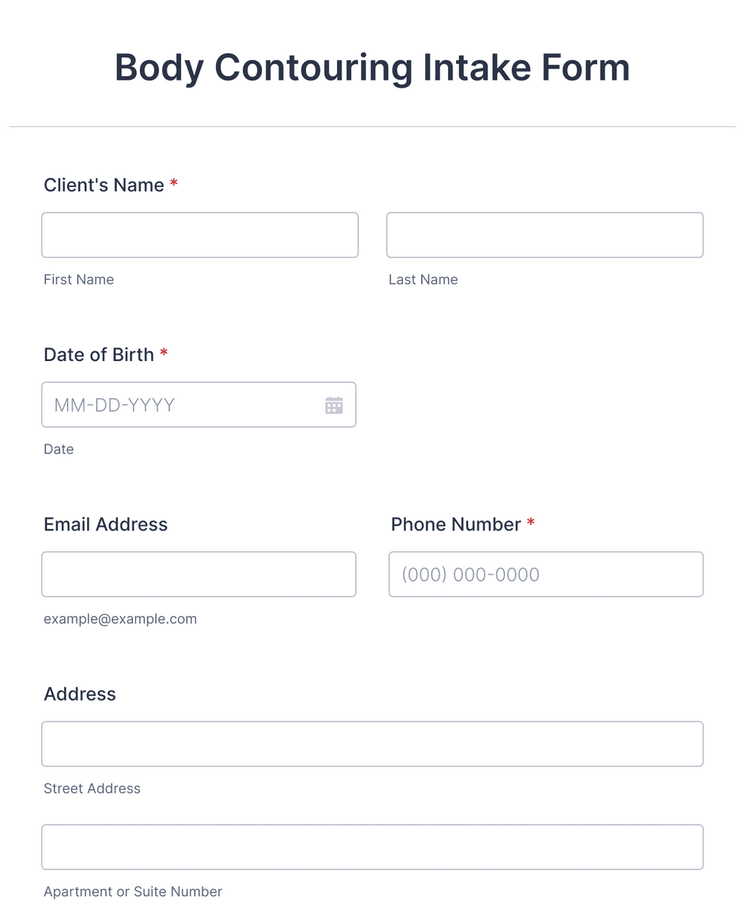 Body Contouring Intake Form Template Jotform