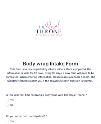 Form Templates: Body wrap Intake Form