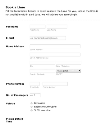 Form Templates: Book a Limo Form