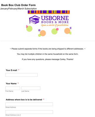 Book Box Club Order Form