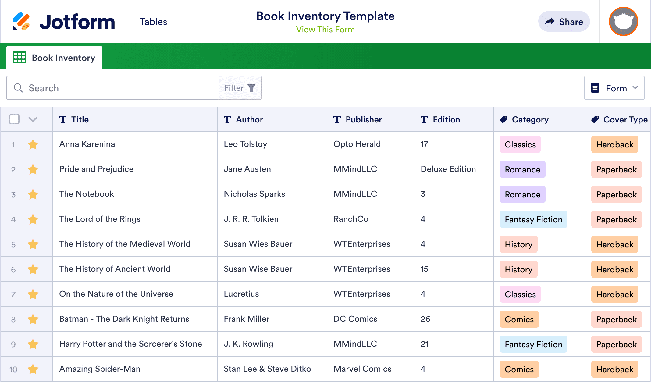 Book Inventory Template