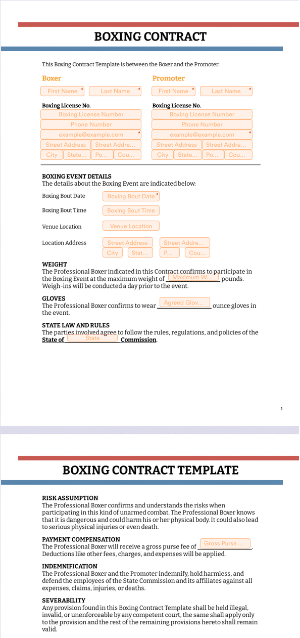 Boxing Contract Template