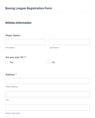 Boxing League Registration Form Template | Jotform