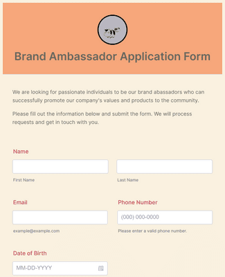 Form Templates: Brand Ambassador Application Form