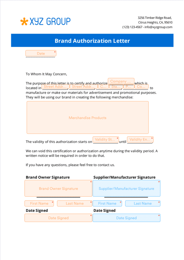 Brand Authorization Letter