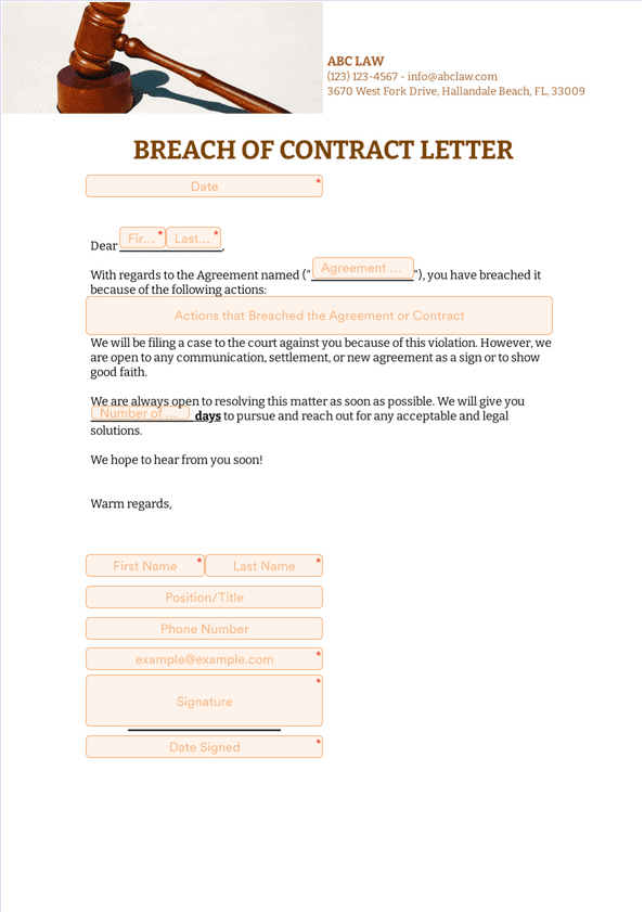 Breach Of Contract Letter Sign Templates Jotform