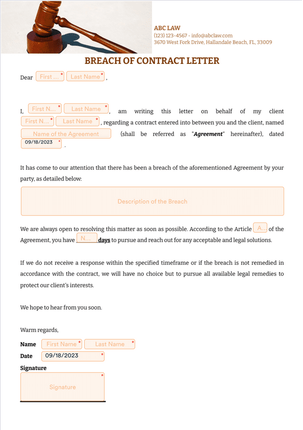 Breach of Contract Letter Sign Templates Jotform