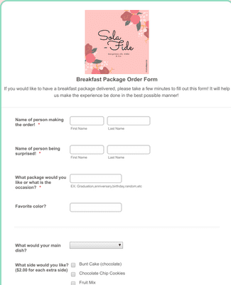 Form Templates: Breakfast Package Order Form 