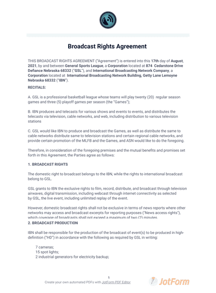 Broadcast Rights Agreement 