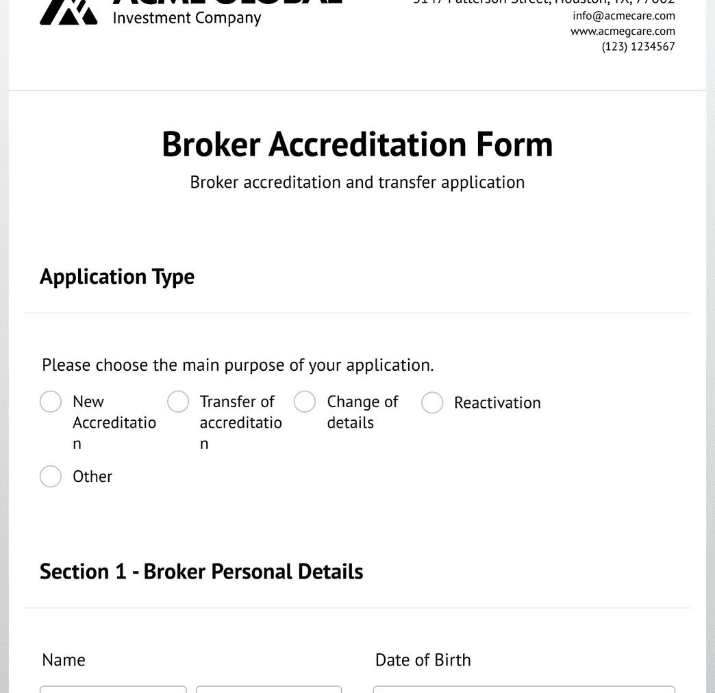 Broker Accreditation Form Template Jotform