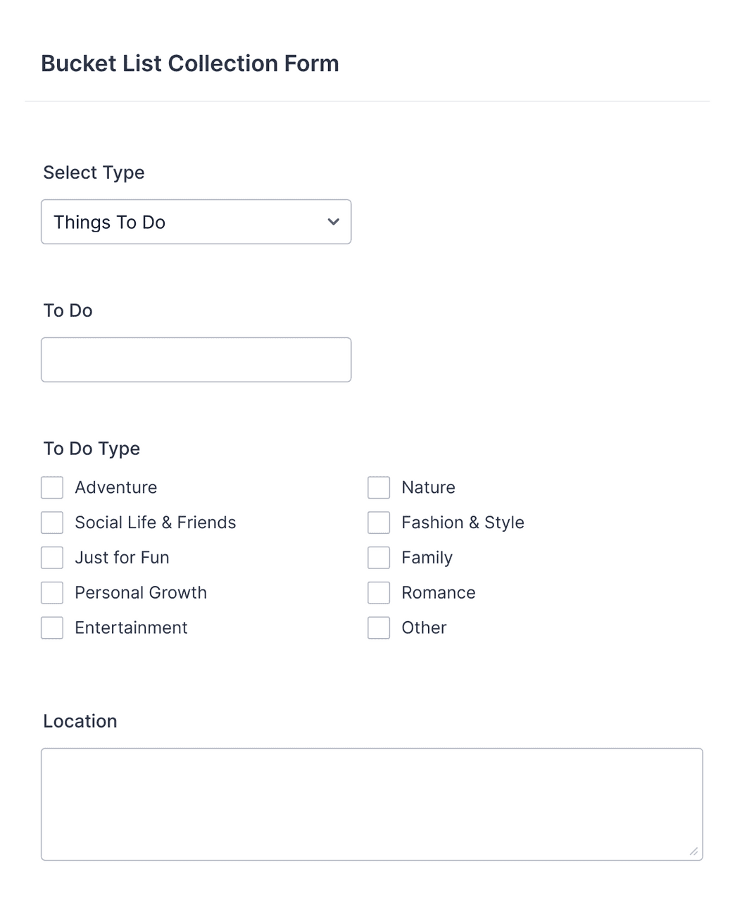 Bucket List Collection Form Template Jotform
