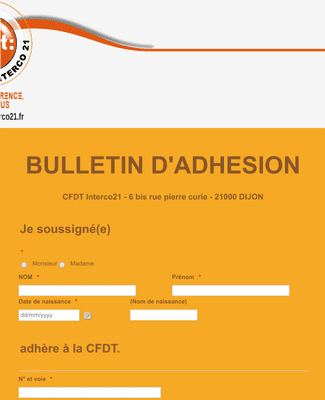 BULLETIN D'ADHESION CFDT INTERCO21