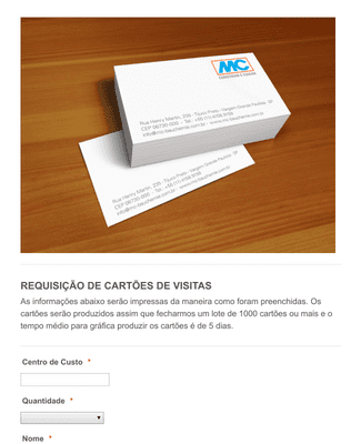 Business Card Order Form in Portuguese