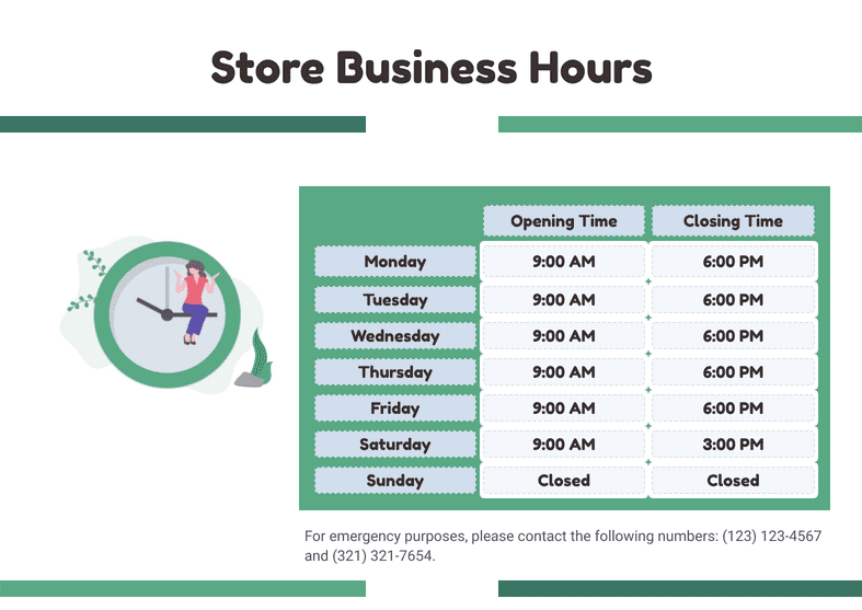 PDF Templates: Business Hours Template
