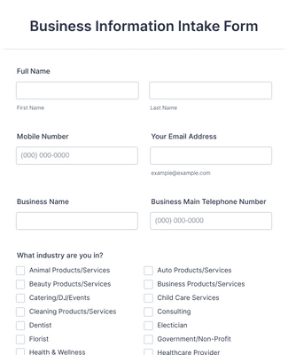 Form Templates: Business Information Intake Form