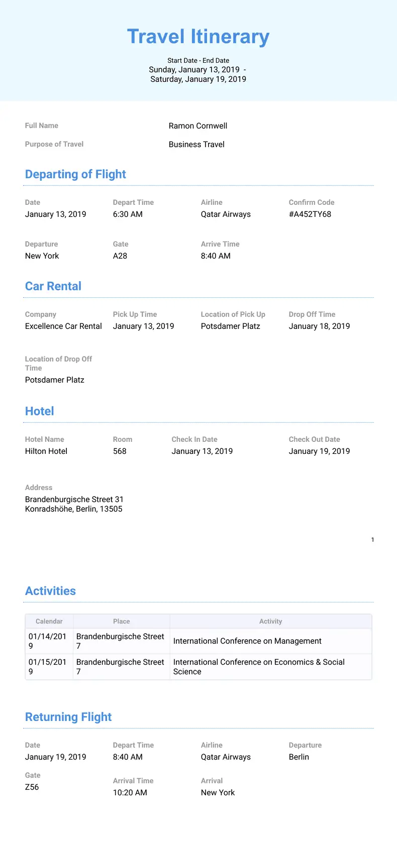 Daily Itinerary Template - PDF Templates | Jotform