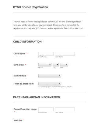 Form Templates: Soccer Registration Form