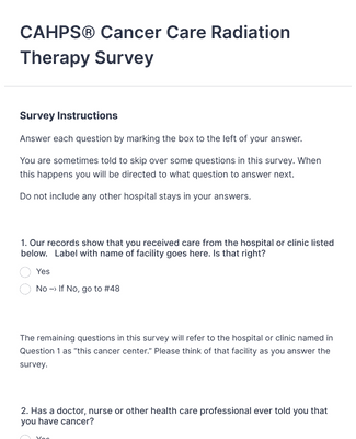 Form Templates: CAHPS® Cancer Care Radiation Therapy Survey