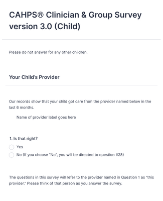 CAHPS® Clinician & Group Survey version 3.0 (Child)