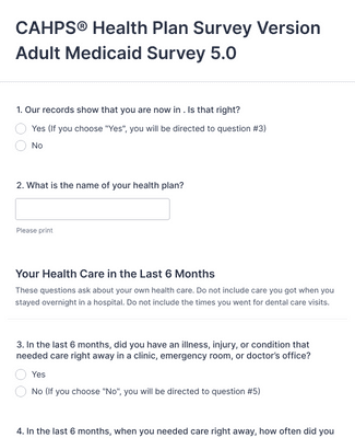 Form Templates: CAHPS® Health Plan Survey Version Adult Medicaid Survey 5 0