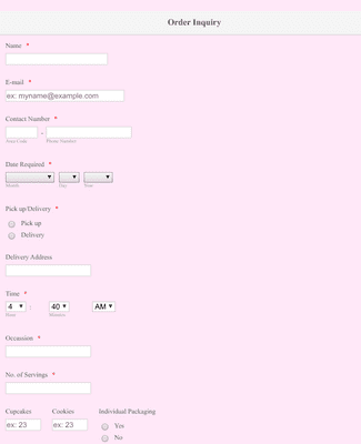 Cake Order Inquiry Form