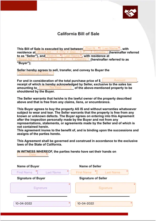 California Bill of Sale