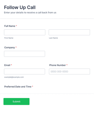 Form Templates: Call Back Form