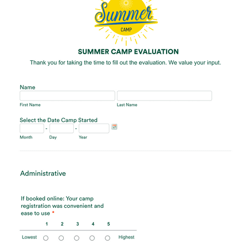 Form Templates: Camp Evaluation Form