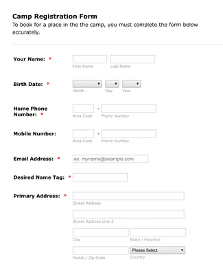 Sample Summer Camp Registration Form Template Jotform