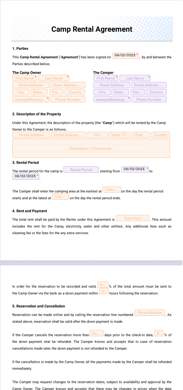 Camp Rental Agreement Template Sign Templates Jotform
