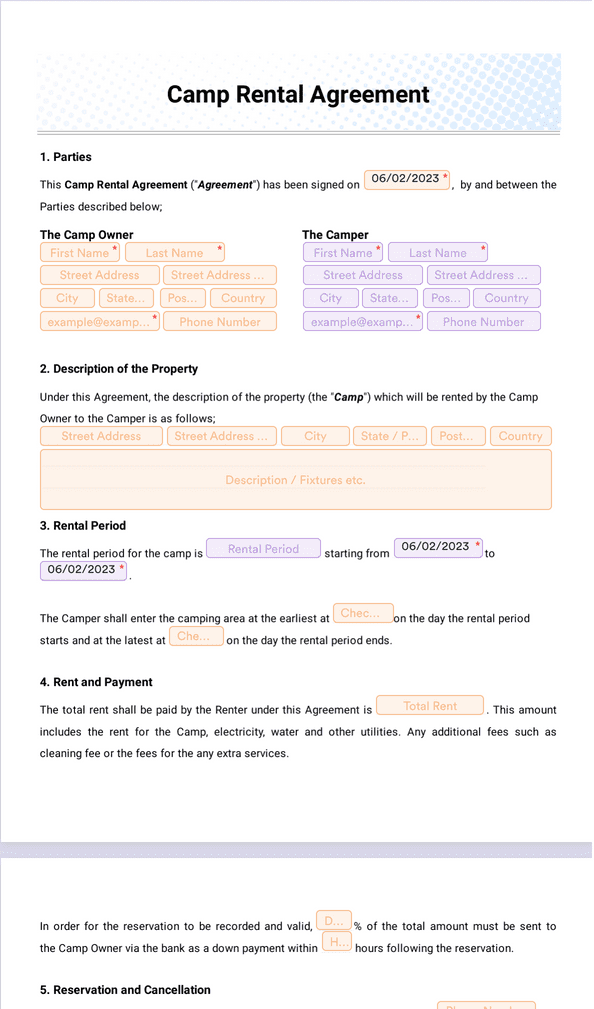 Camp Rental Agreement Template Sign Templates Jotform 9634