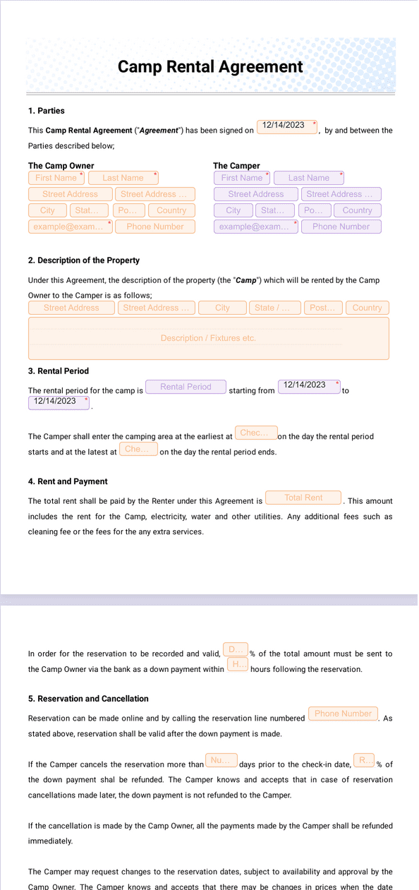 Camp Rental Agreement Template Sign Templates Jotform 8010