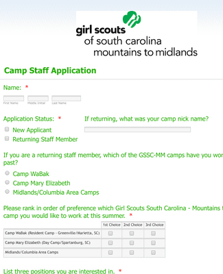 Camp Staff Application Form