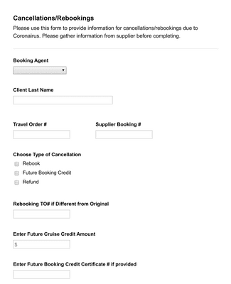 Cancellations/Rebookings Form Template | Jotform