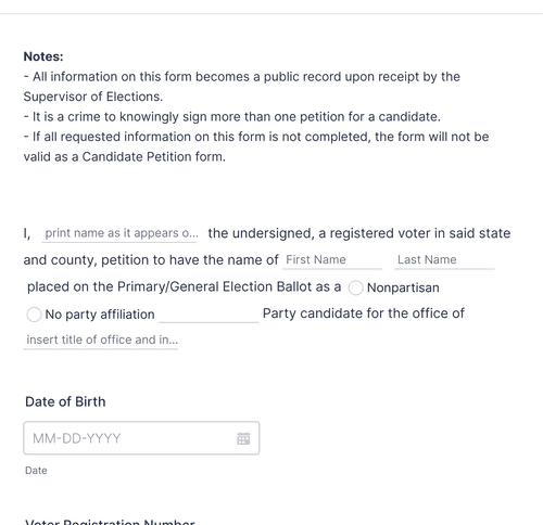 Form Templates: Candidate Petition