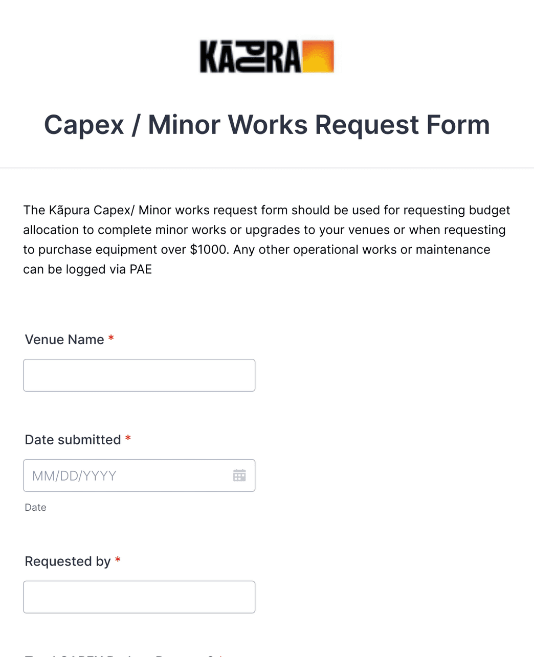Capex Minor Works Request Form Template | Jotform