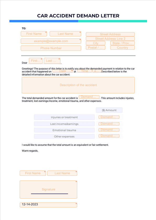 Car Accident Demand Letter Sign Templates Jotform
