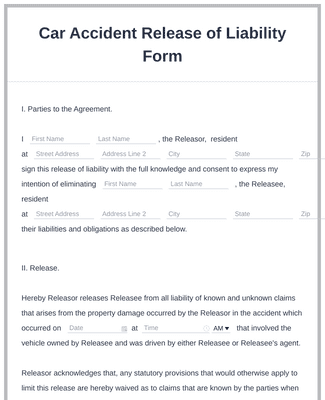 Car Accident Release Form Template | Jotform