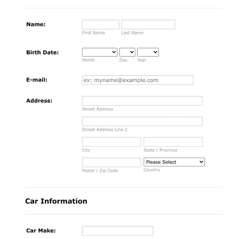 Form Templates: Car Club Registration Form