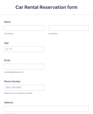Example Car Rental Register Form Car Rental Request Form Template | Jotform