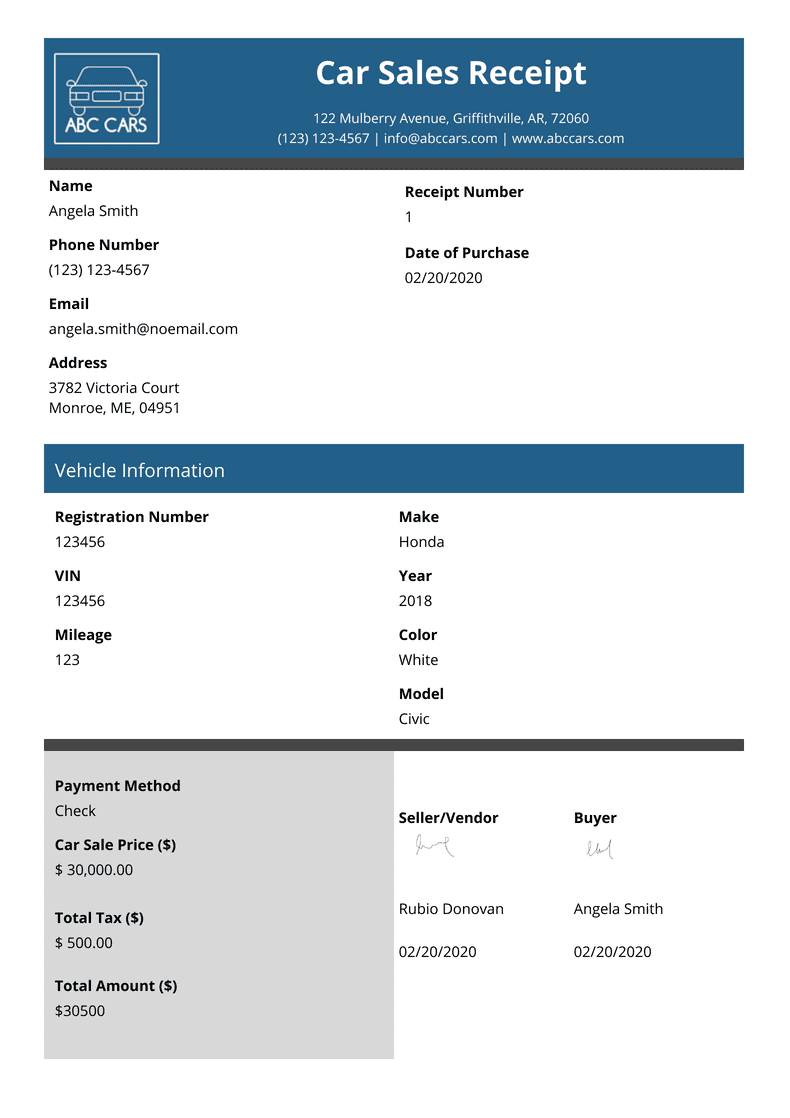 Car Service Receipt Template - PDF Templates | Jotform