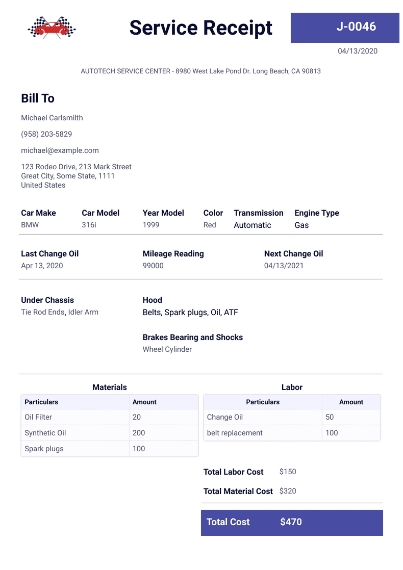 Land Rover Service Recipt Car Service Receipt Template - PDF Templates | Jotform