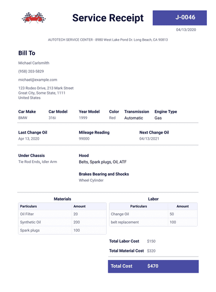 car service receipt template pdf templates jotform