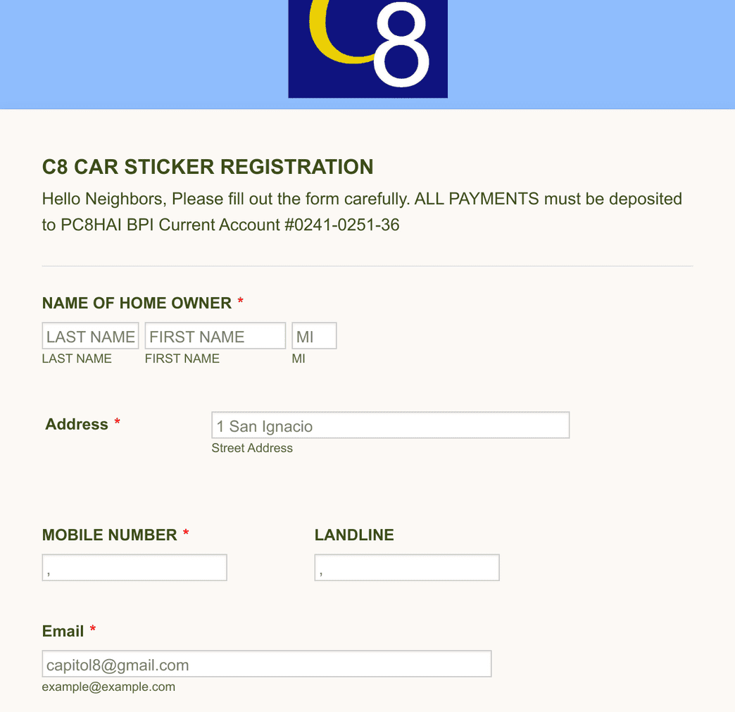 Car Sticker Registration Form Template | Jotform