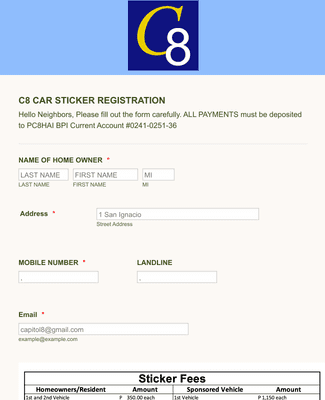 Car Sticker Registration Form