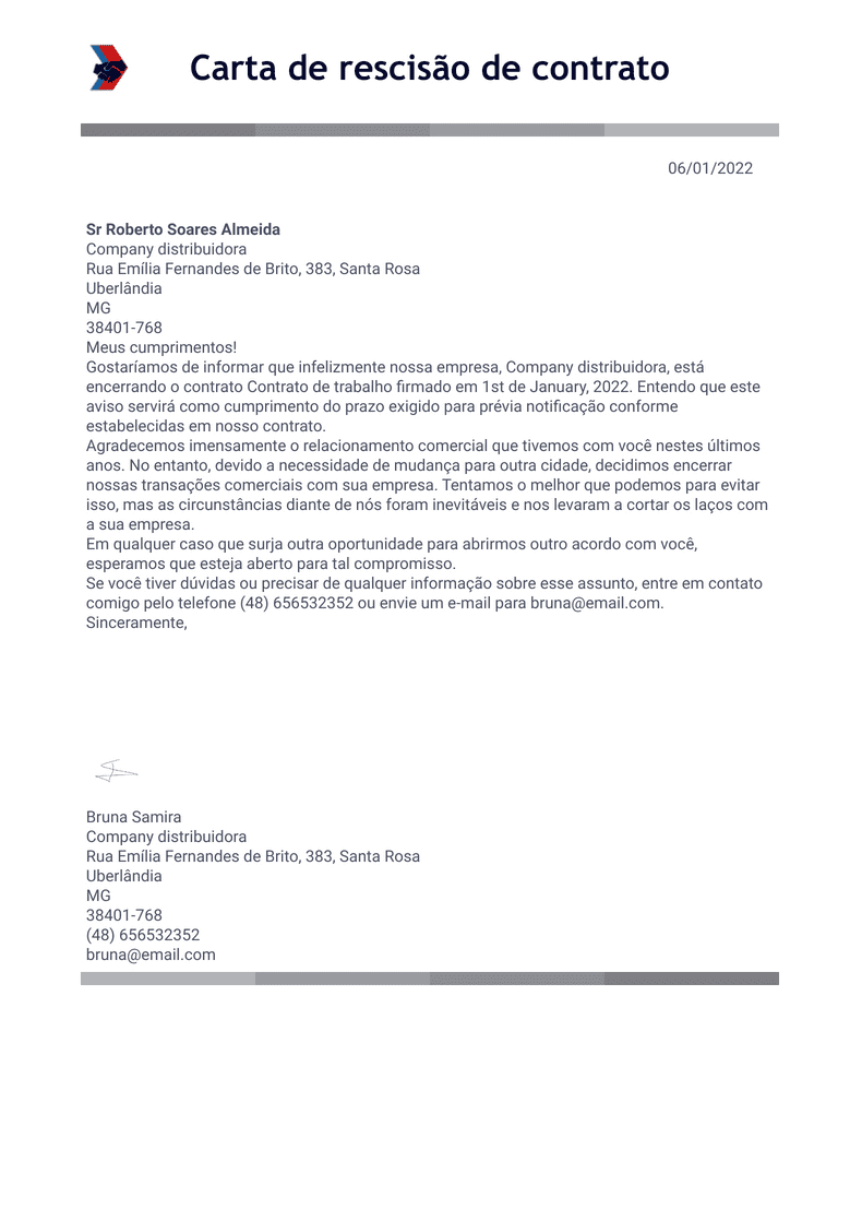 Carta de rescisão de contrato - Modelos para PDFs | Jotform