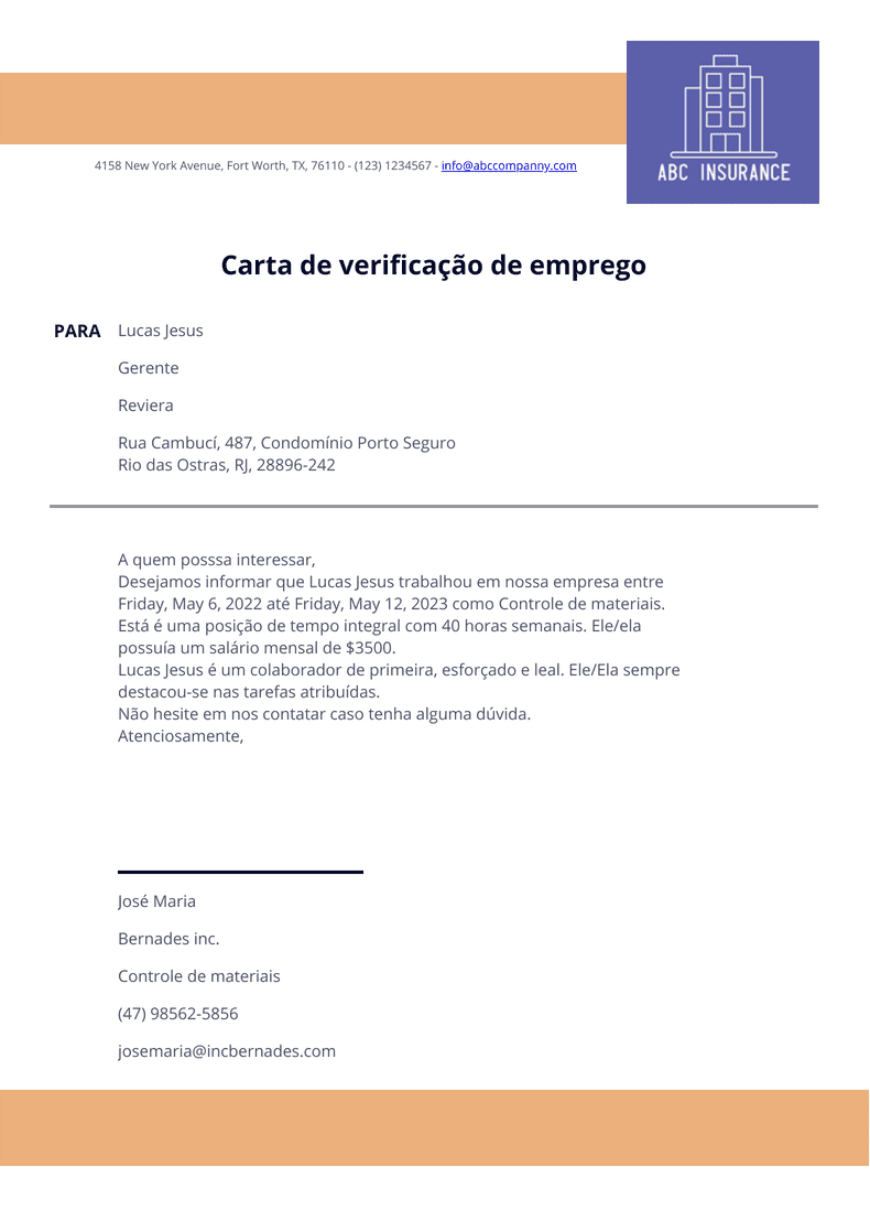 Carta de verificação de emprego