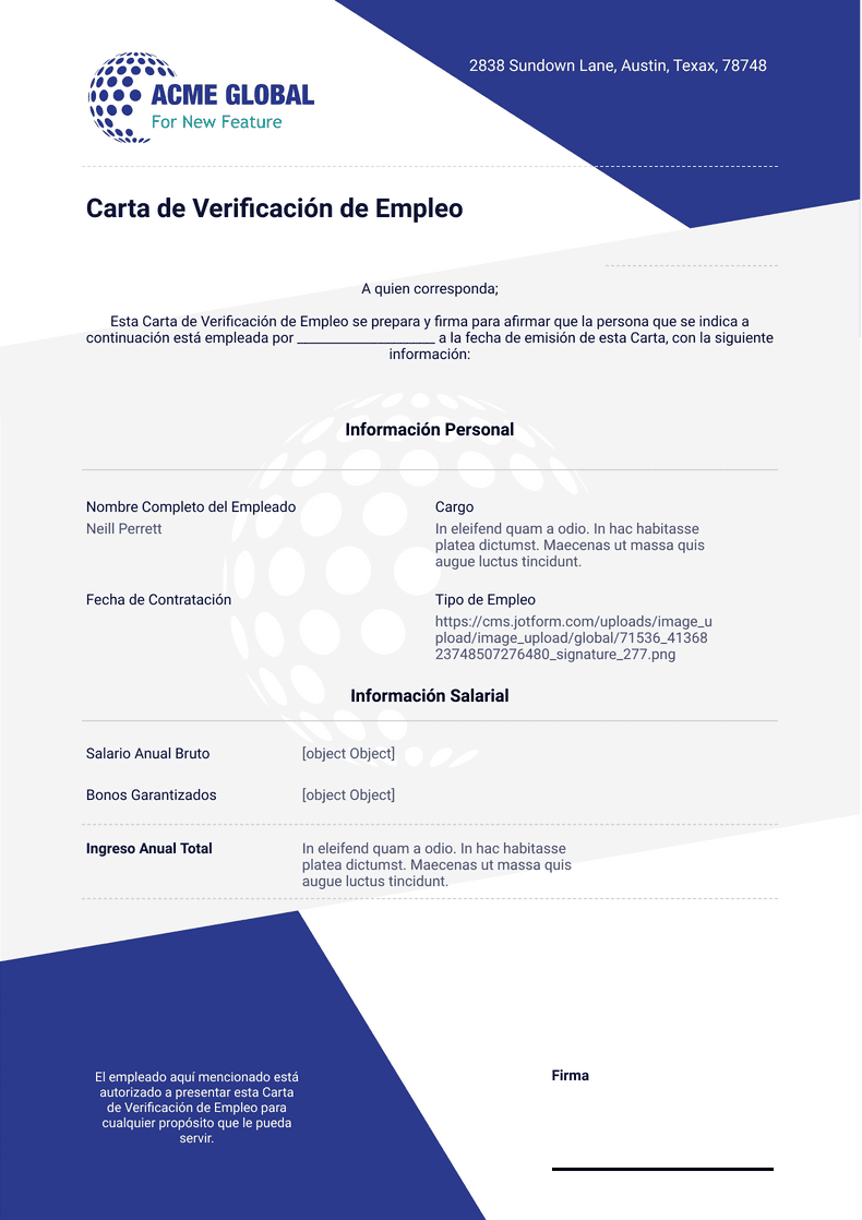 Carta De Verificación De Empleo Plantillas Pdf Jotform 0851