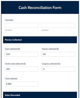Cash Reconciliation Form Template | Jotform